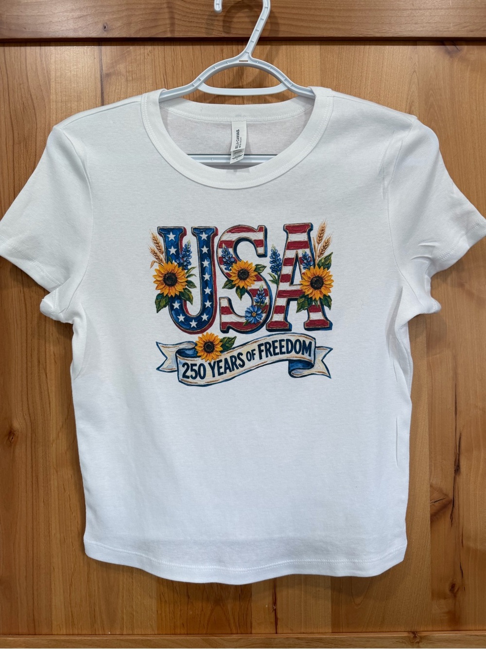 Bella Canvas Baby Tee Stretch Fit White USA 250 Anniversary, Size Large